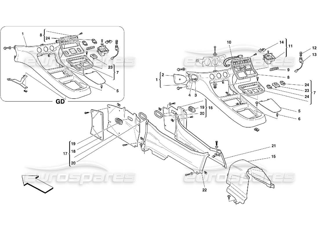 ferrari 456 m gt/m gta tunnel - upholstery and accessories part diagram