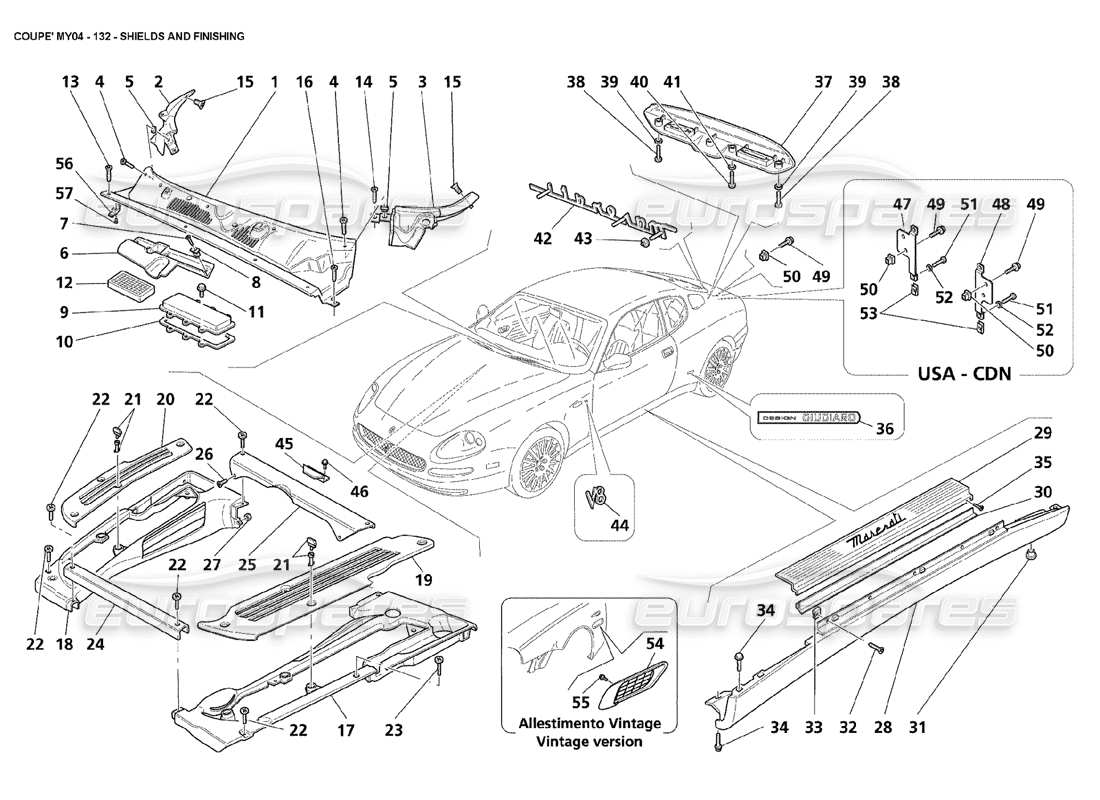 maserati 4200 coupe (2004) shields and finishing part diagram