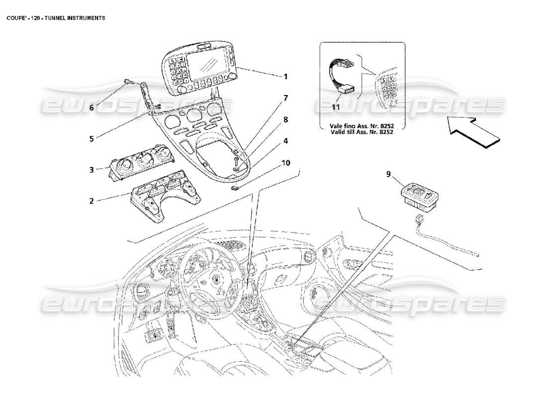 maserati 4200 coupe (2002) tunnel instruments part diagram