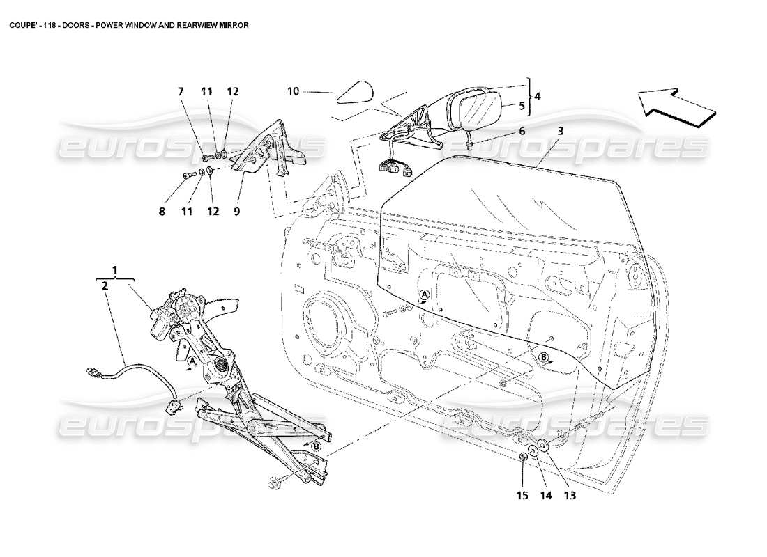 maserati 4200 coupe (2002) doors - power window and rearwiew mirror part diagram