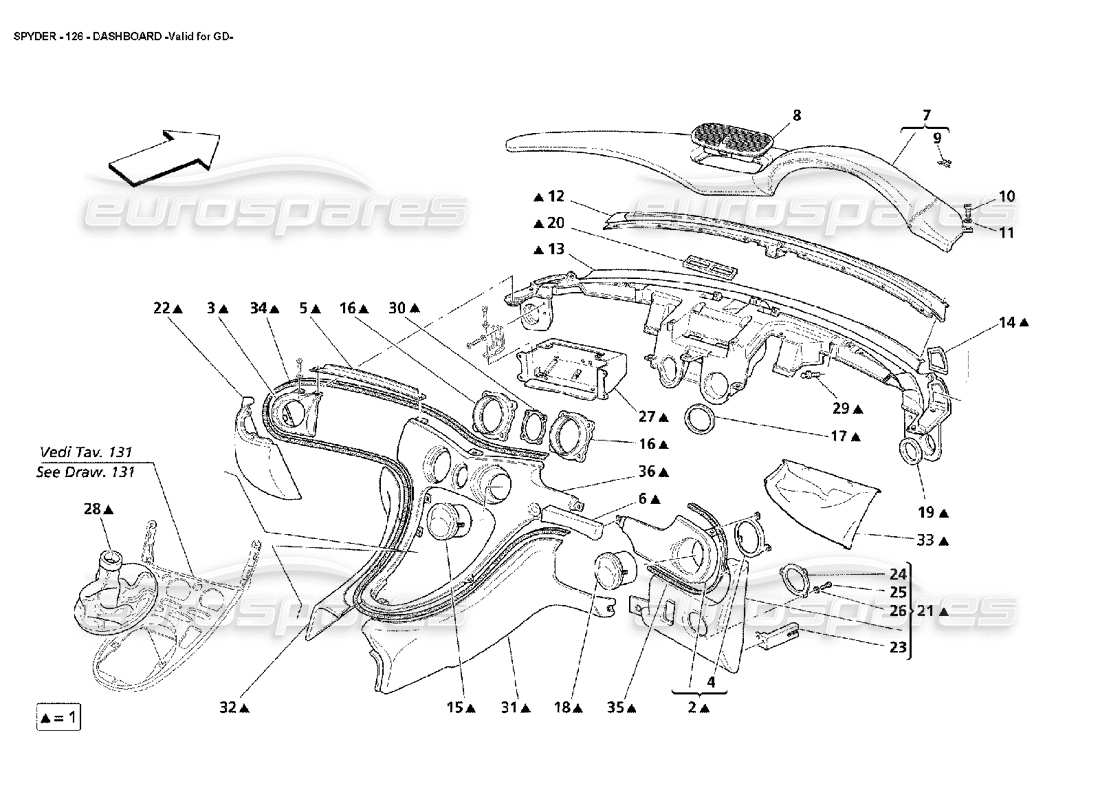 maserati 4200 spyder (2002) dashboard -valid for gd part diagram