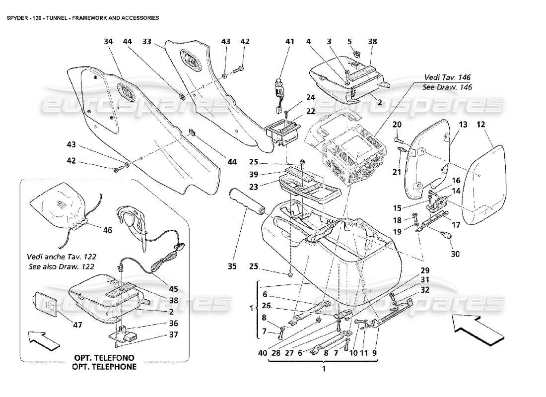 maserati 4200 spyder (2002) tunnel - framework and accessories part diagram