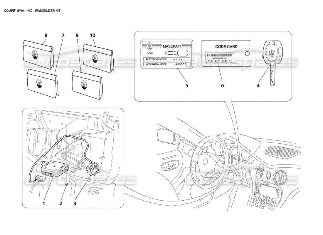 maserati 4200 coupe (2004) immobilizer kit part diagram