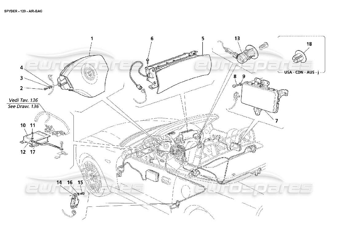 maserati 4200 spyder (2002) air-bags part diagram