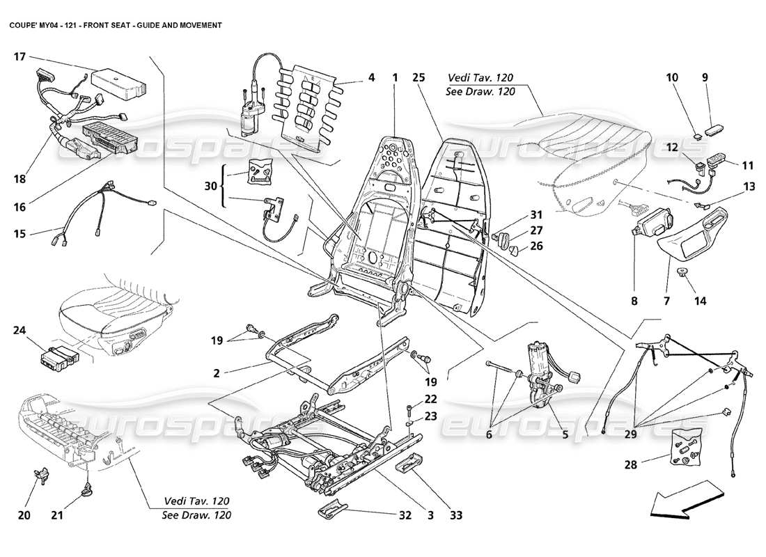 maserati 4200 coupe (2004) front seat guide and movement part diagram