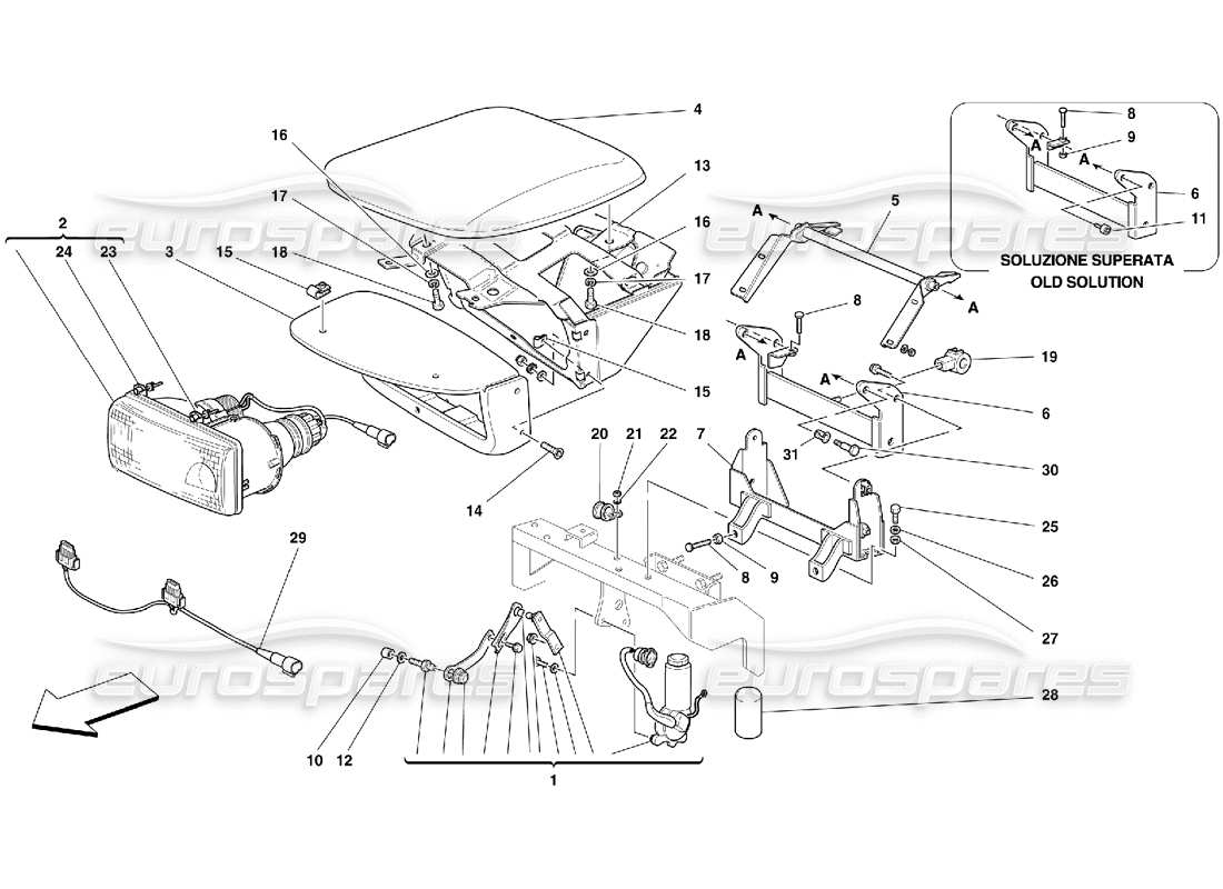 ferrari 456 m gt/m gta lights lifting device and headlights part diagram