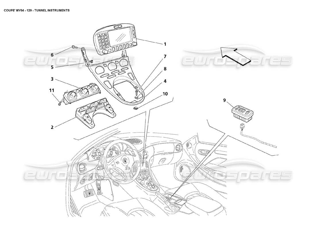 maserati 4200 coupe (2004) tunnel instruments part diagram