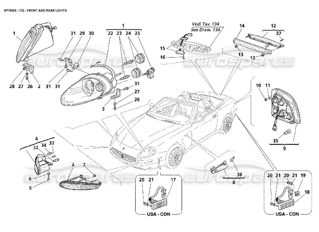 maserati 4200 spyder (2002) front and rear lights part diagram