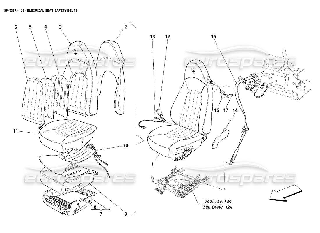 maserati 4200 spyder (2002) elecrical seat-safety belts part diagram