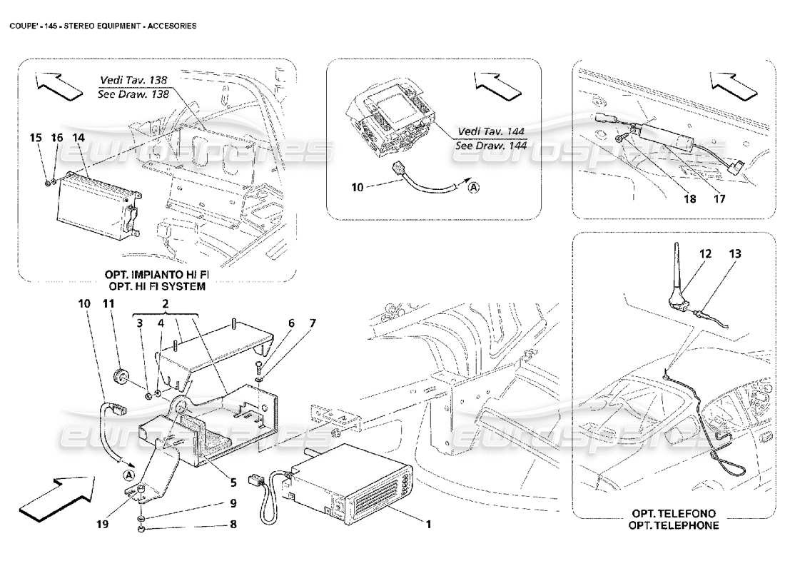 maserati 4200 coupe (2002) stereo equipment - accesories part diagram