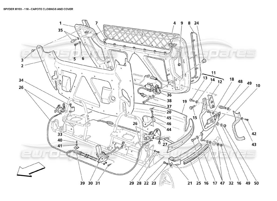 maserati 4200 spyder (2003) capote closing and coverings part diagram