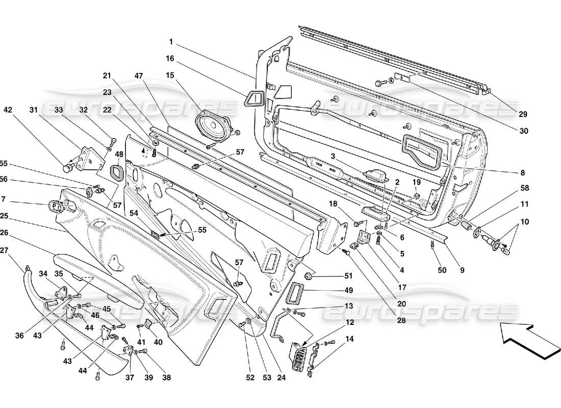 ferrari 456 m gt/m gta doors - framework and coverings part diagram