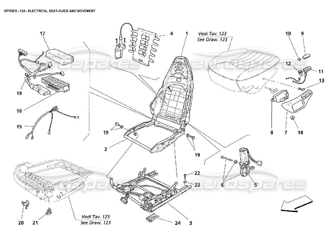 maserati 4200 spyder (2002) electrical seat-guide and movement part diagram