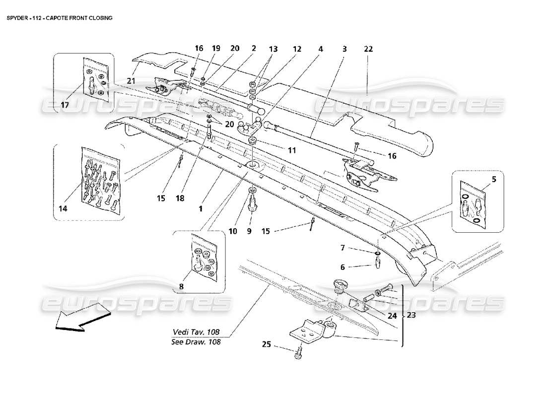 maserati 4200 spyder (2002) capote front closing part diagram