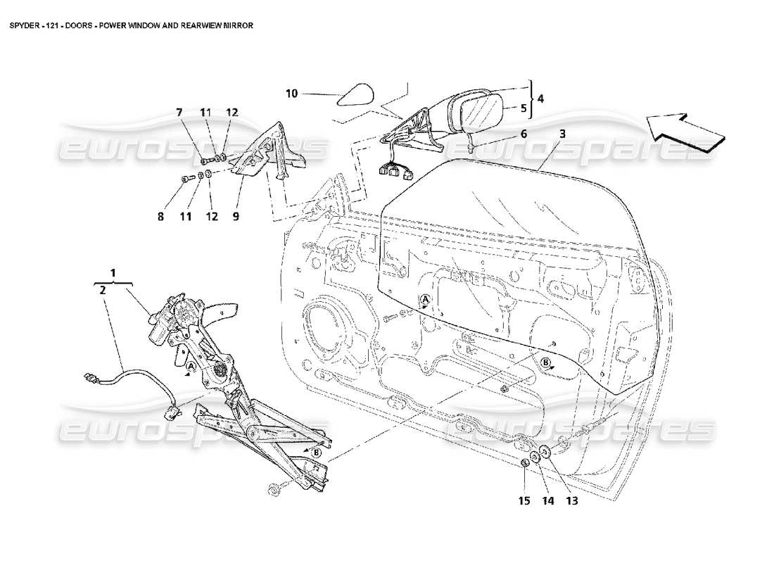 maserati 4200 spyder (2002) doors - power window and rearwiew mirror part diagram