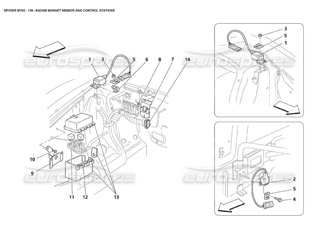 maserati 4200 spyder (2003) engine bonnet sensor and control stations part diagram