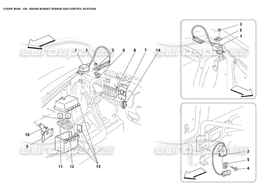 maserati 4200 coupe (2004) engine bonnet sensor and control stations part diagram