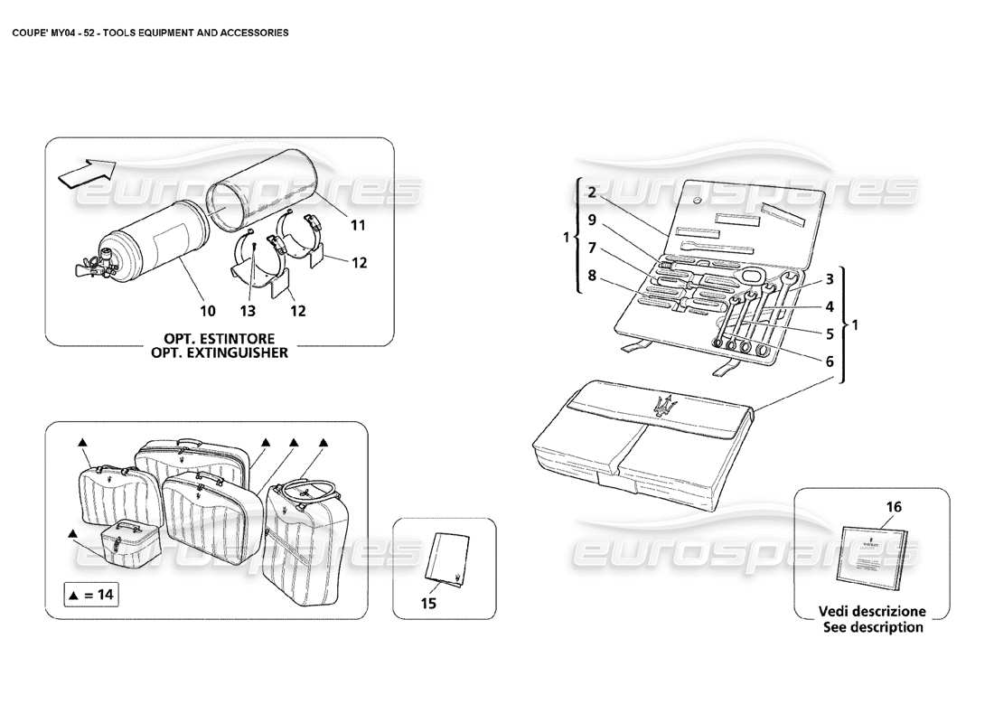 maserati 4200 coupe (2004) tools equipment and accessories part diagram