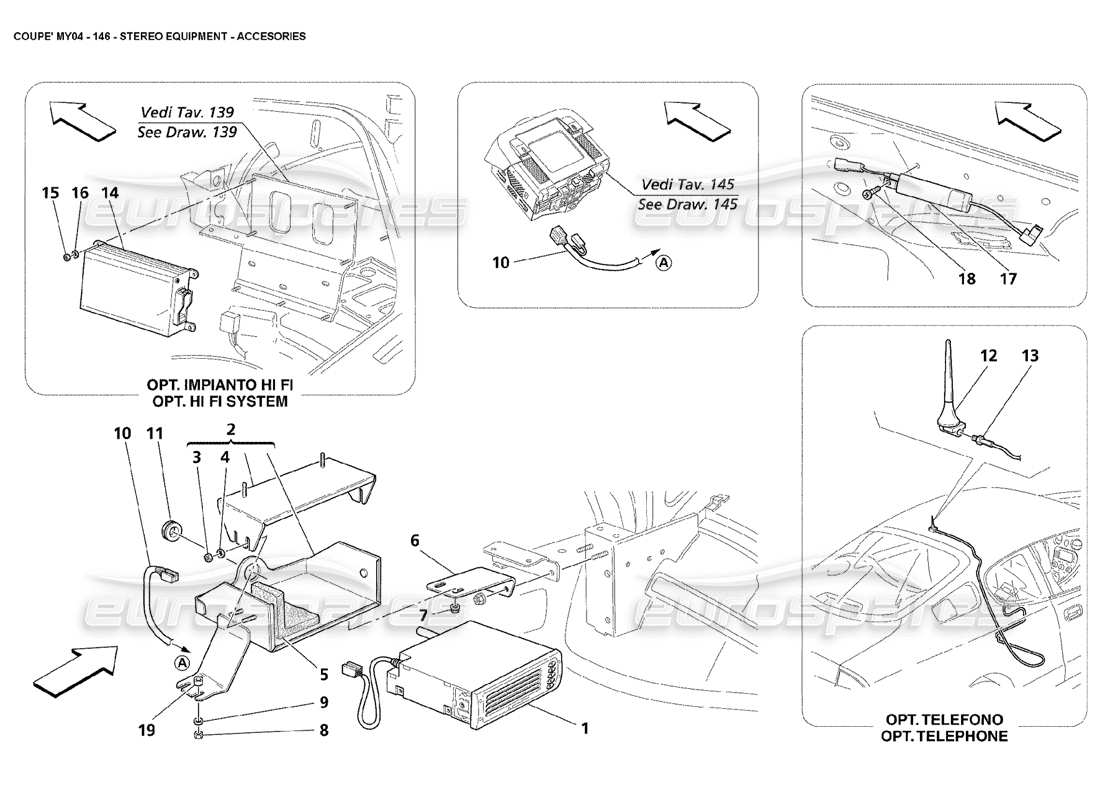 maserati 4200 coupe (2004) stereo equipment accesories part diagram