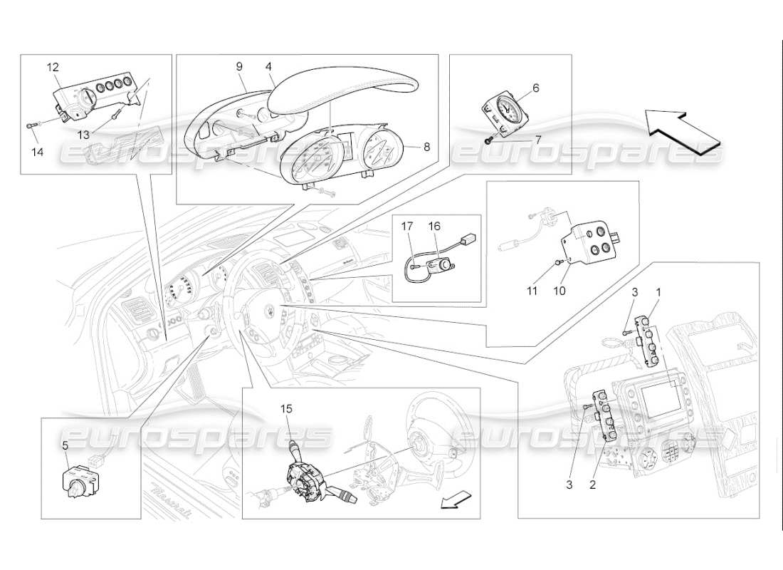 maserati qtp. (2010) 4.7 auto dashboard devices part diagram