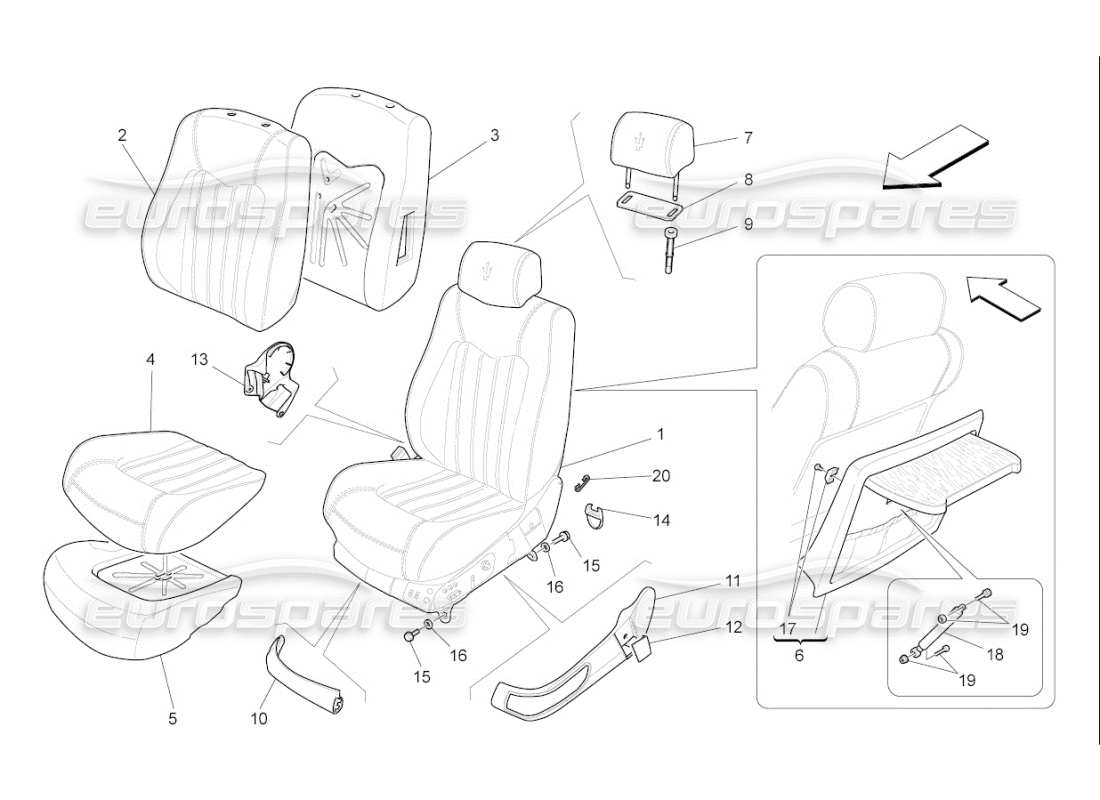 maserati qtp. (2007) 4.2 f1 front seats: trim panels part diagram