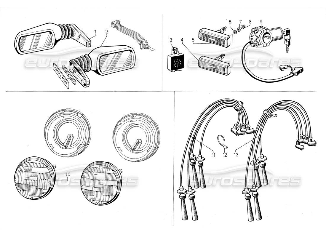 lamborghini jalpa 3.5 (1984) headlamps and direction indicators (valid for usa - may 1985) part diagram