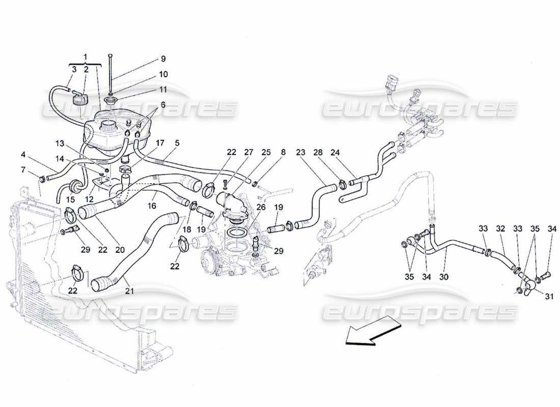 maserati qtp. (2010) 4.7 cooling system: nourice and lines part diagram