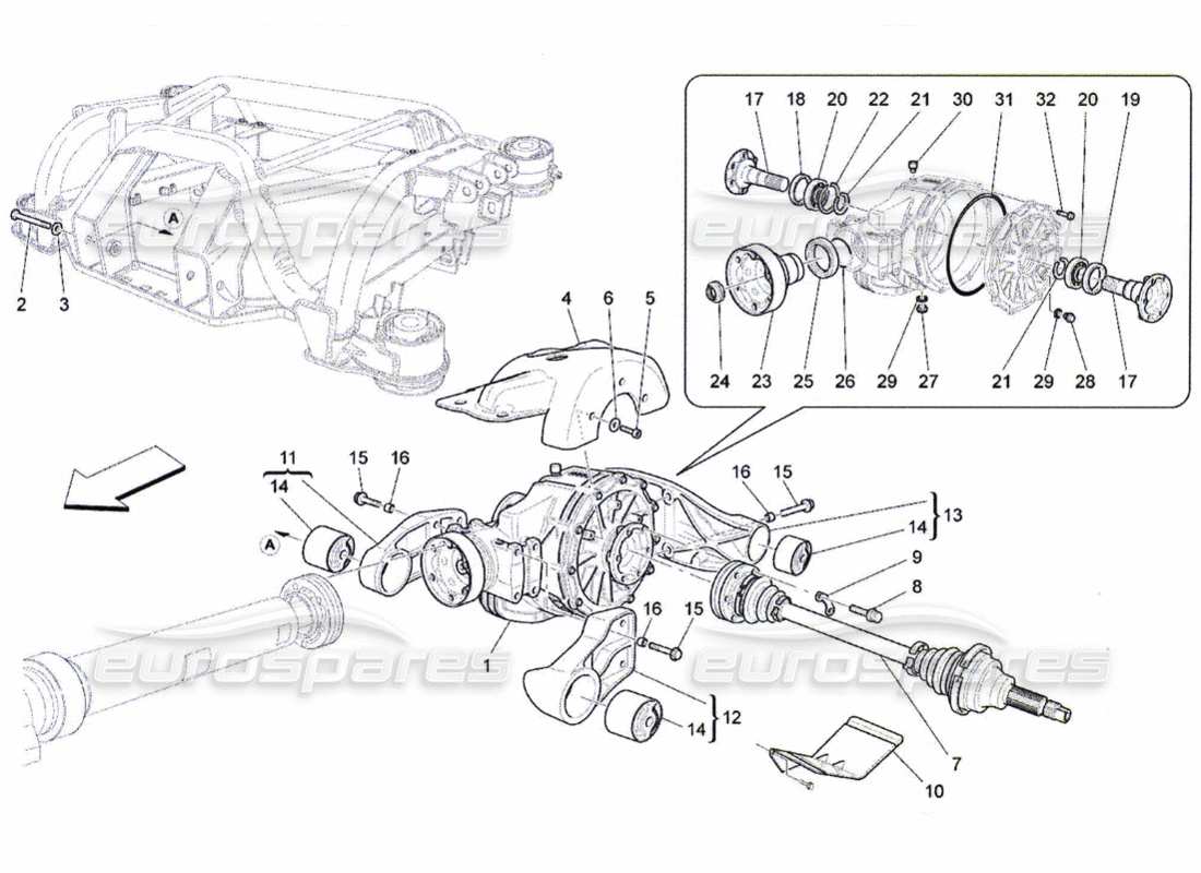 maserati qtp. (2010) 4.7 differential and rear axle shafts part diagram