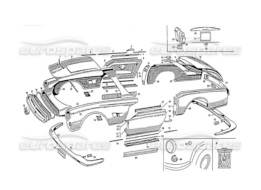 maserati 3500 gt body vignale part diagram