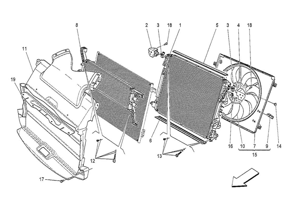 maserati qtp. v8 3.8 530bhp 2014 cooling system: air radiators and ducts part diagram