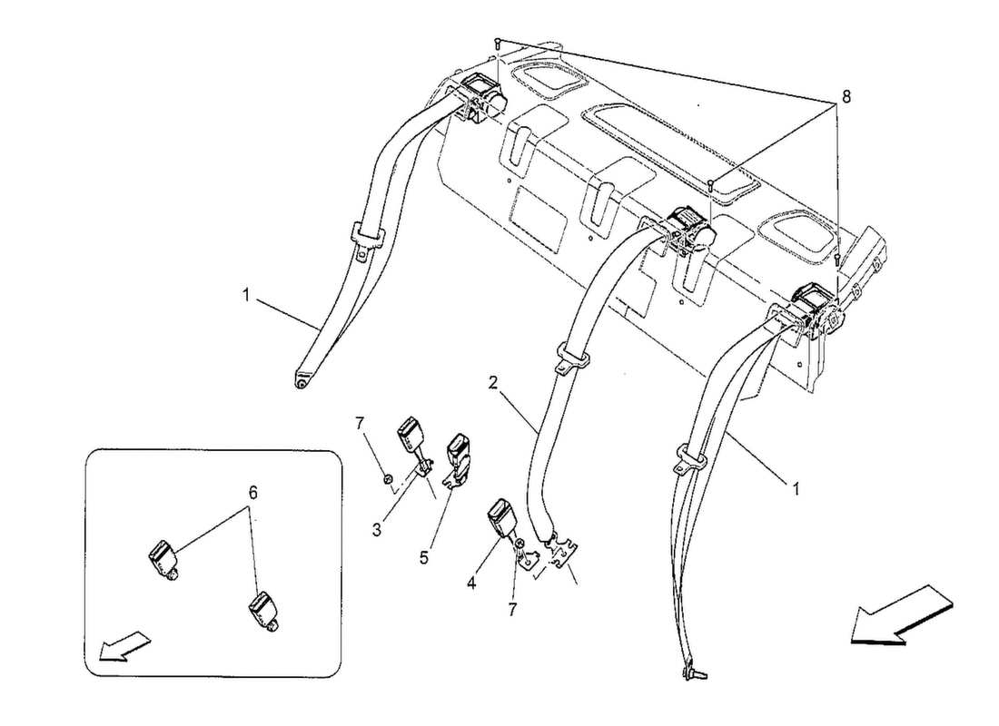 maserati qtp. v8 3.8 530bhp 2014 rear seat belts part diagram