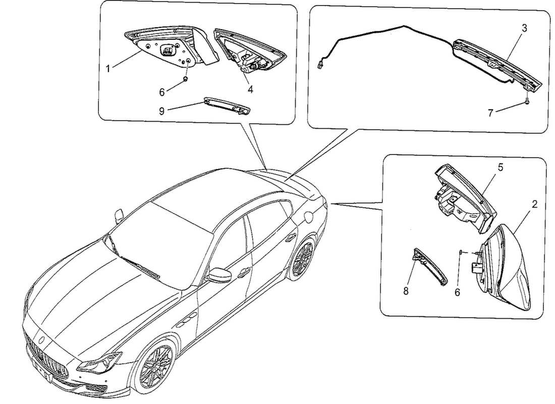 maserati qtp. v8 3.8 530bhp 2014 taillight clusters part diagram