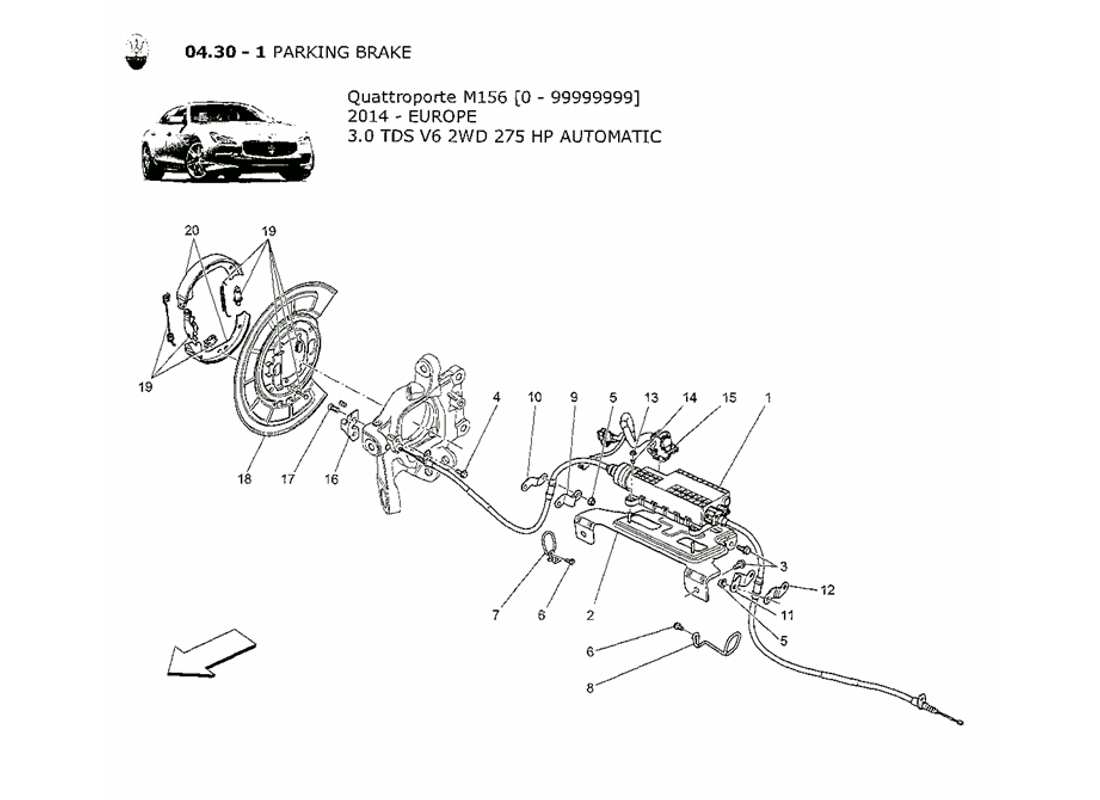 maserati qtp. v6 3.0 tds 275bhp 2014 parking brake part diagram