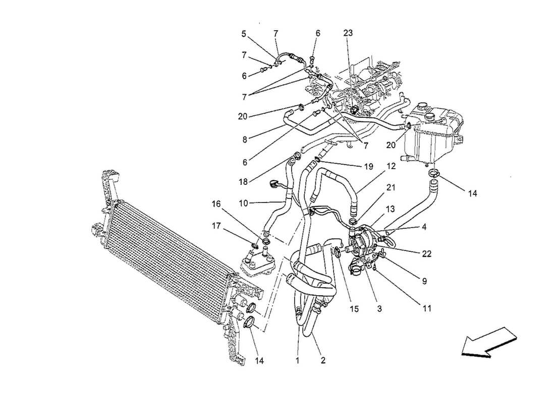 maserati qtp. v8 3.8 530bhp 2014 cooling system: nourice and lines part diagram