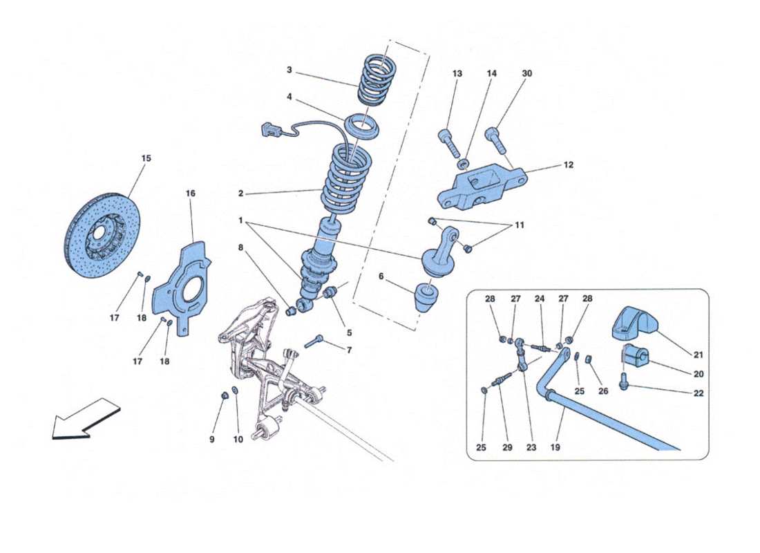 ferrari 458 challenge sospensione anteriore -ammortizzatore e disco freno part diagram