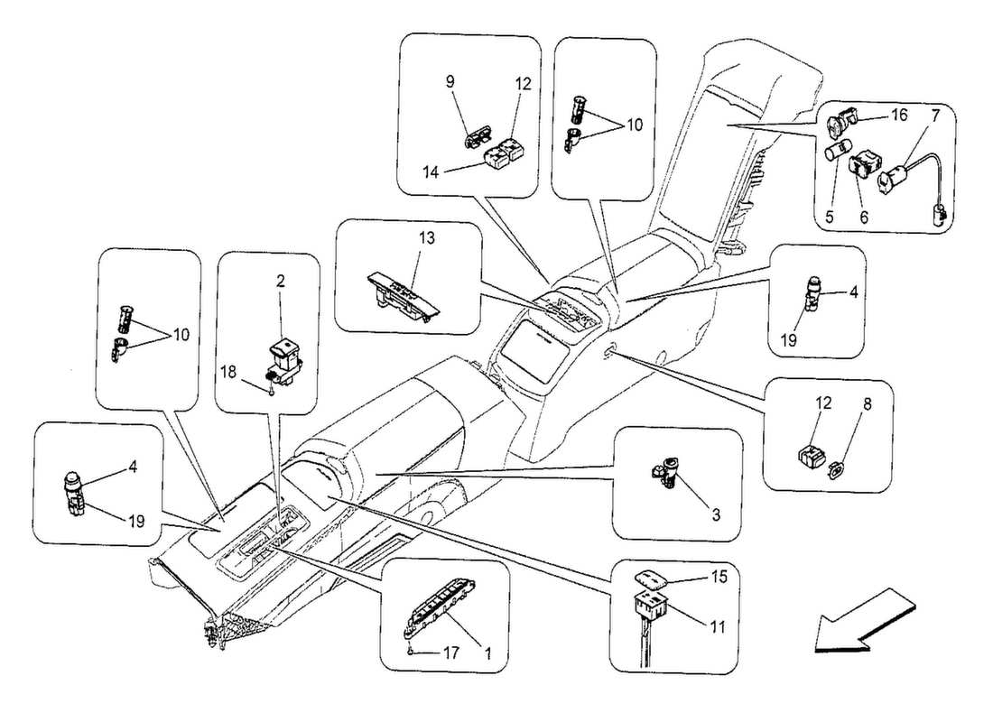 maserati qtp. v8 3.8 530bhp 2014 centre console devices part diagram