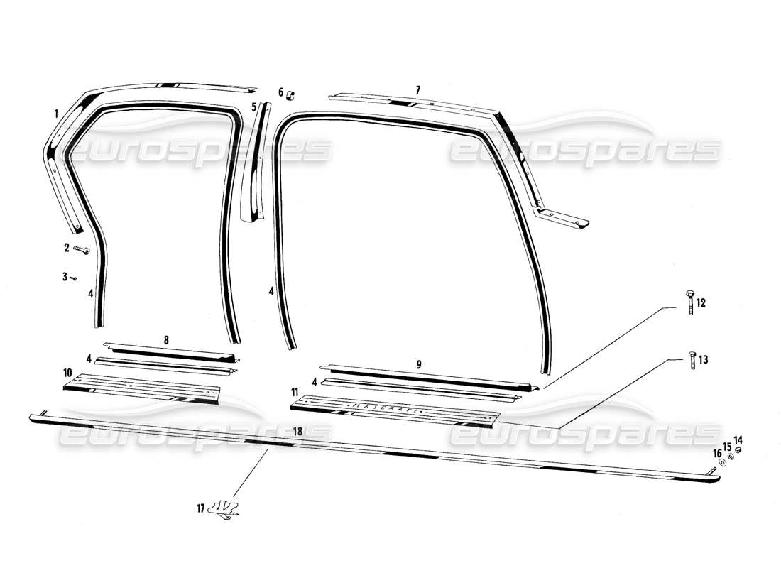 maserati qtp.v8 4.7 (s1 & s2) 1967 door cornices part diagram