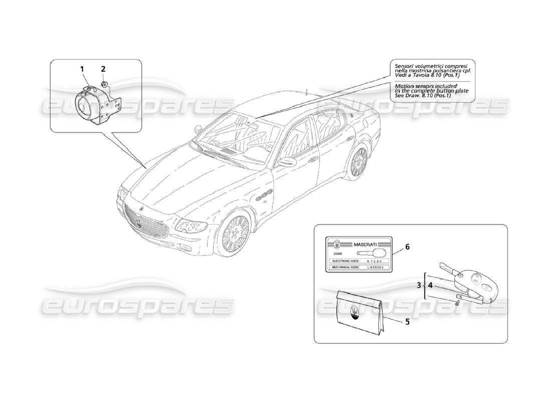 maserati qtp. (2006) 4.2 alarm system and immobilizer (page 1-2) part diagram