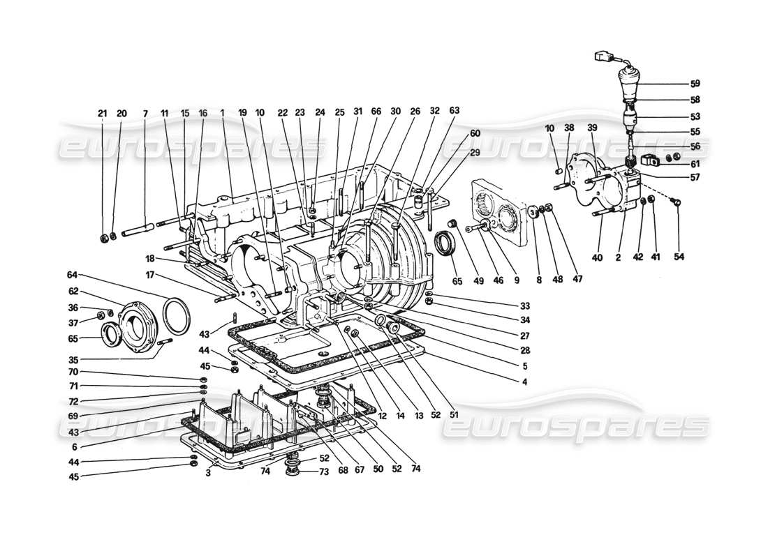 ferrari 308 gtb (1980) gearbox - differential housing and oil sump (308 gts and aus) part diagram