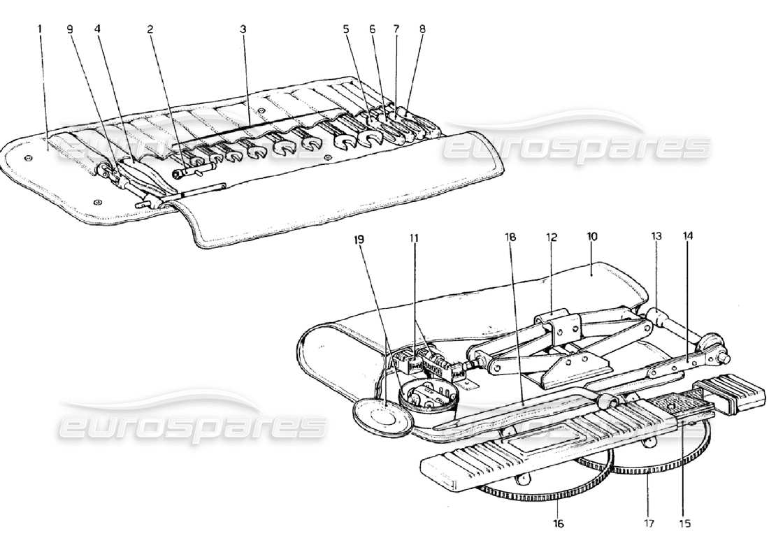 ferrari 308 gtb (1976) tool-kit part diagram