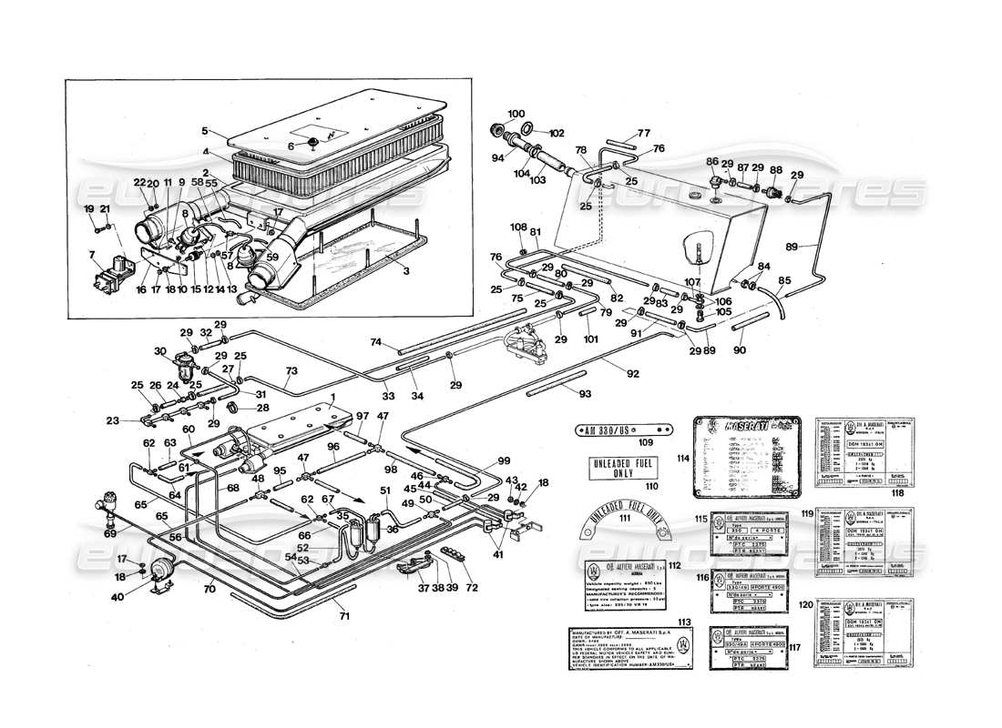 maserati qtp.v8 4.9 (s3) 1979 fuel supply system (us version) part diagram