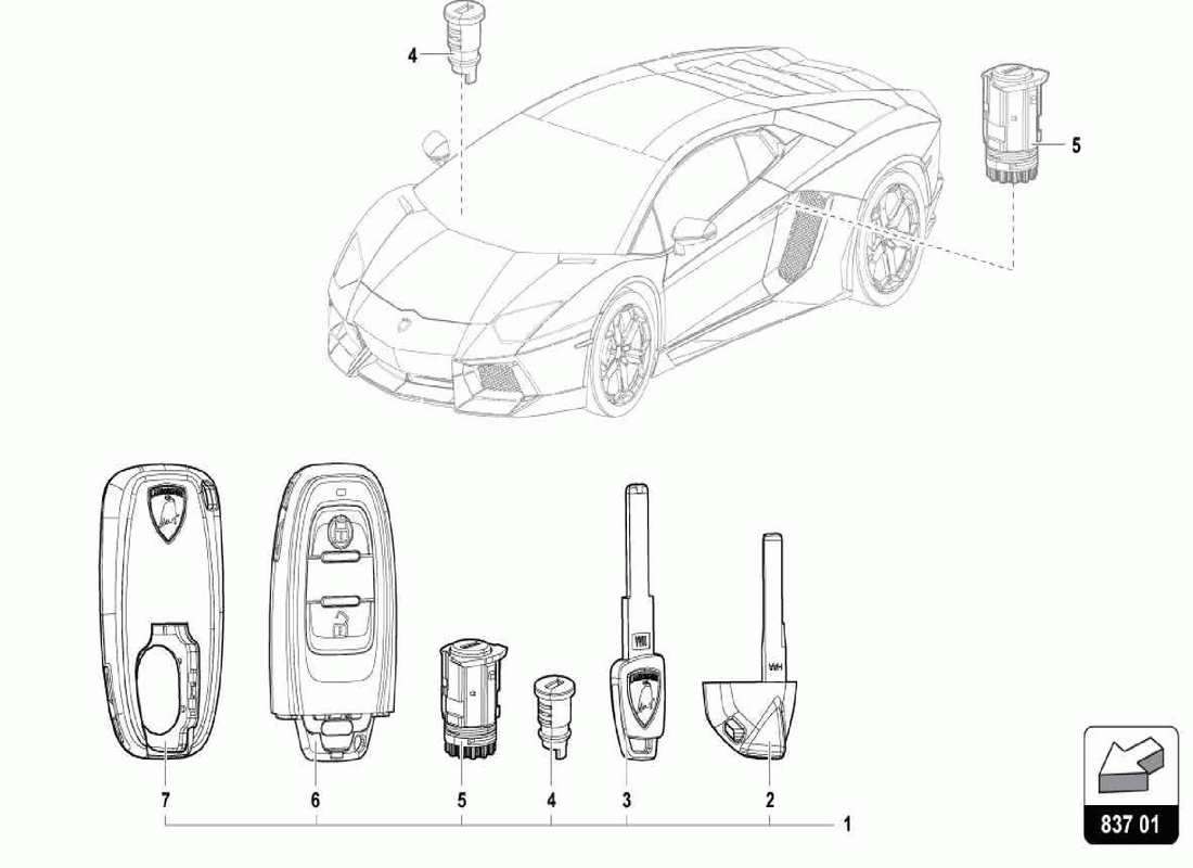 lamborghini centenario spider lock cylinder with keys part diagram