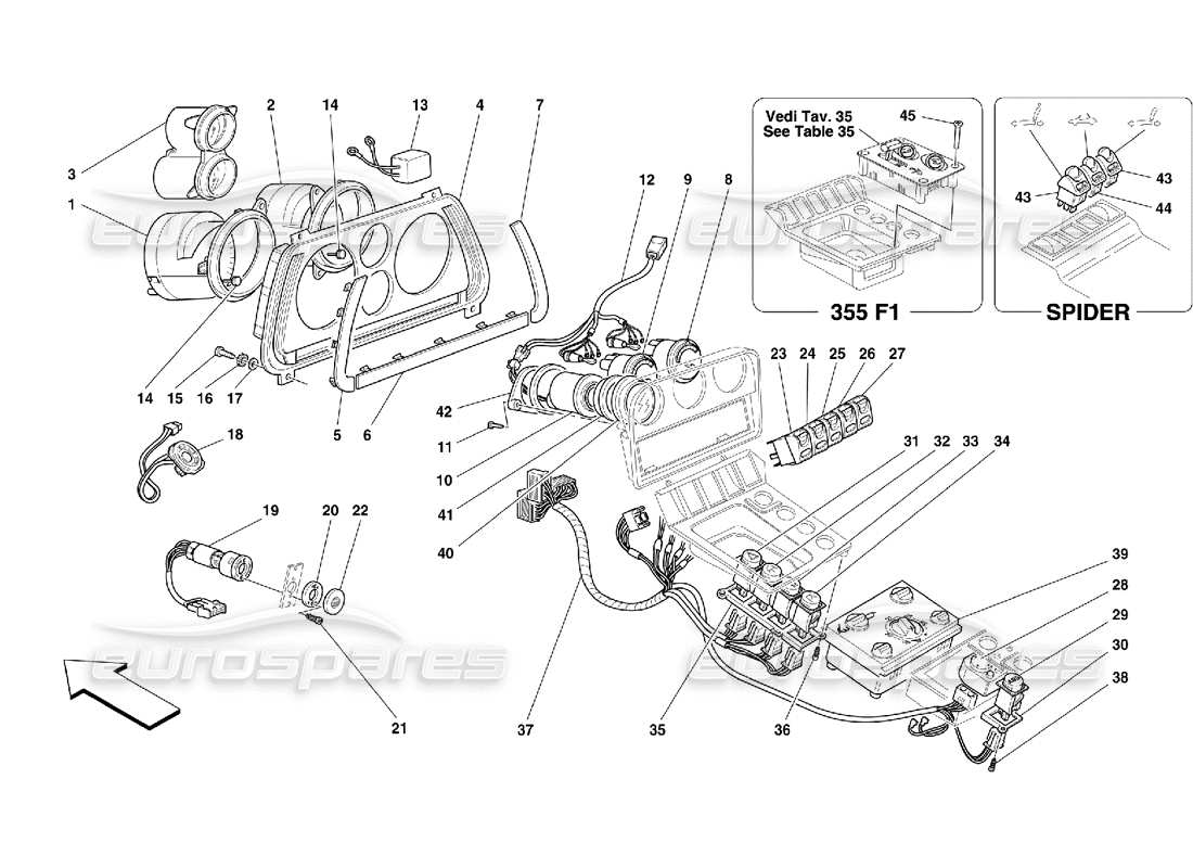 ferrari 355 (5.2 motronic) instruments part diagram