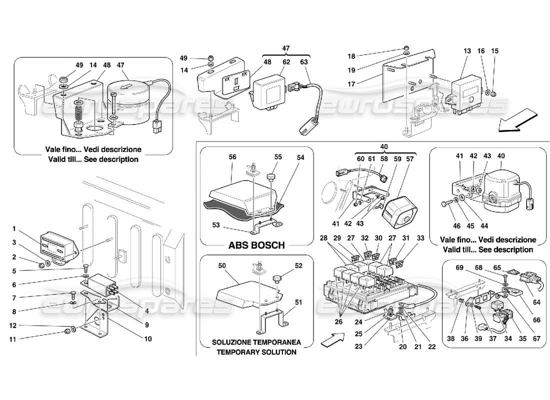 ferrari 355 (5.2 motronic) electrical boards and devices - front part part diagram