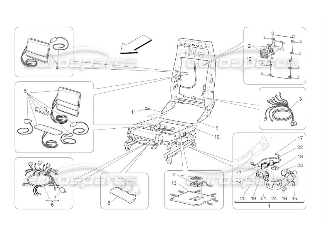 maserati qtp. (2009) 4.2 auto front seats: mechanics and electronics part diagram