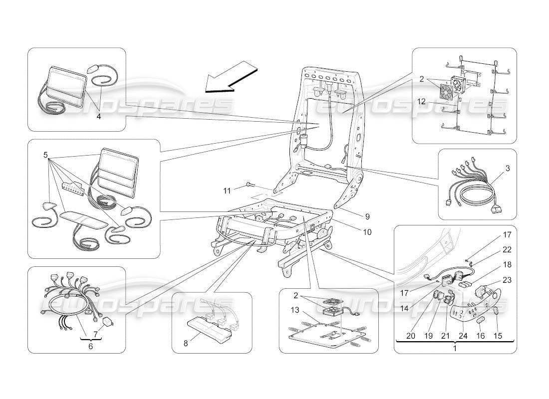 maserati qtp. (2011) 4.2 auto front seats: mechanics and electronics part diagram