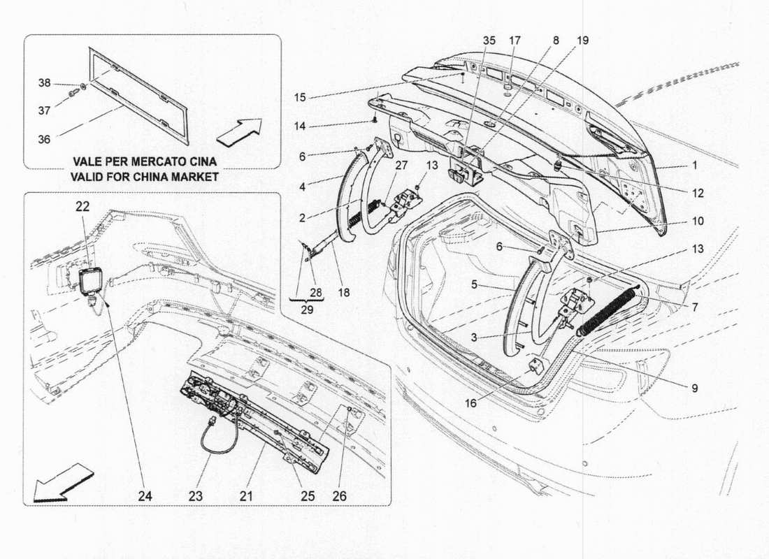 maserati qtp. v6 3.0 bt 410bhp 2015 rear lid part diagram