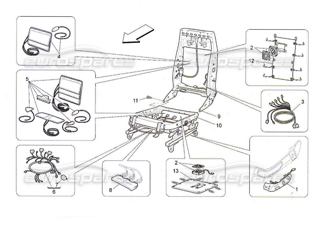 maserati qtp. (2010) 4.2 front seats: mechanics and electronics part diagram