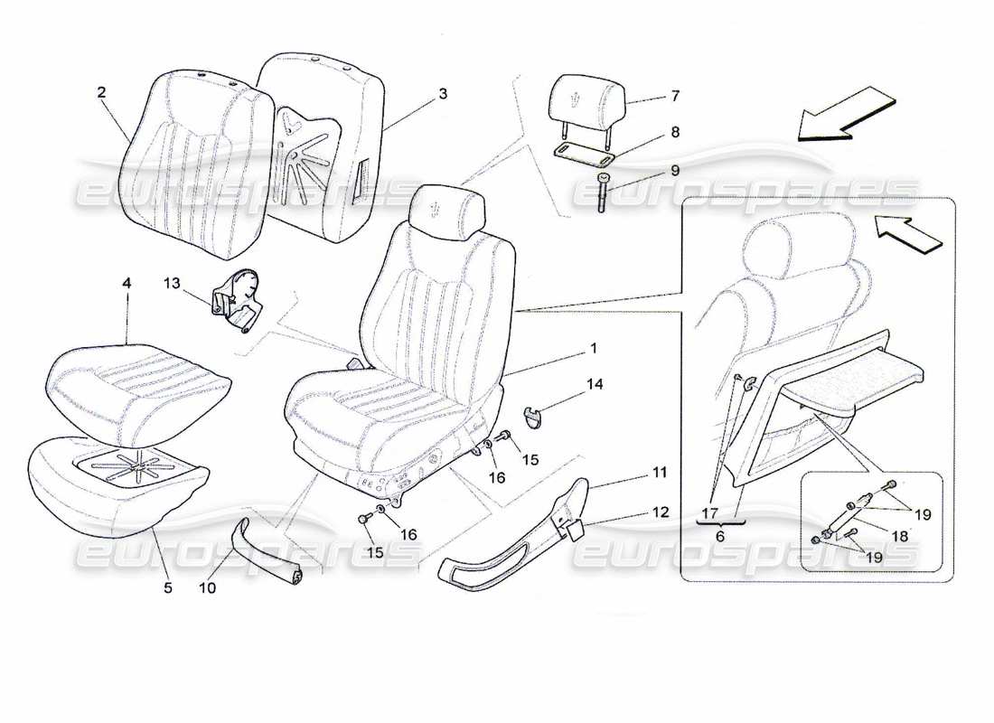 maserati qtp. (2010) 4.7 front seats: trim panels part diagram