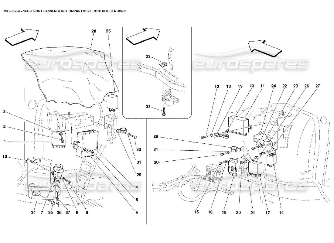 ferrari 360 spider front passengers compartment control stations part diagram